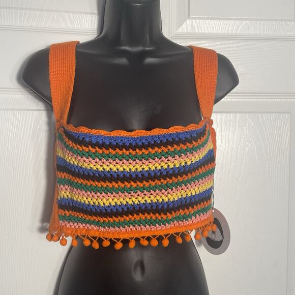 Capsulle Crochet Top Women Large Multicolor Colorful Cropped Sleeveless Festival - Picture 1 of 8